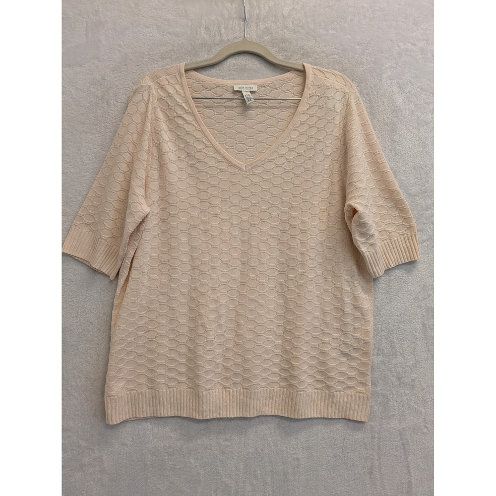 Ella Moss Womens XXL Beige Textured Knit‎ V Neck 3/4 Sleeve Sweater Top